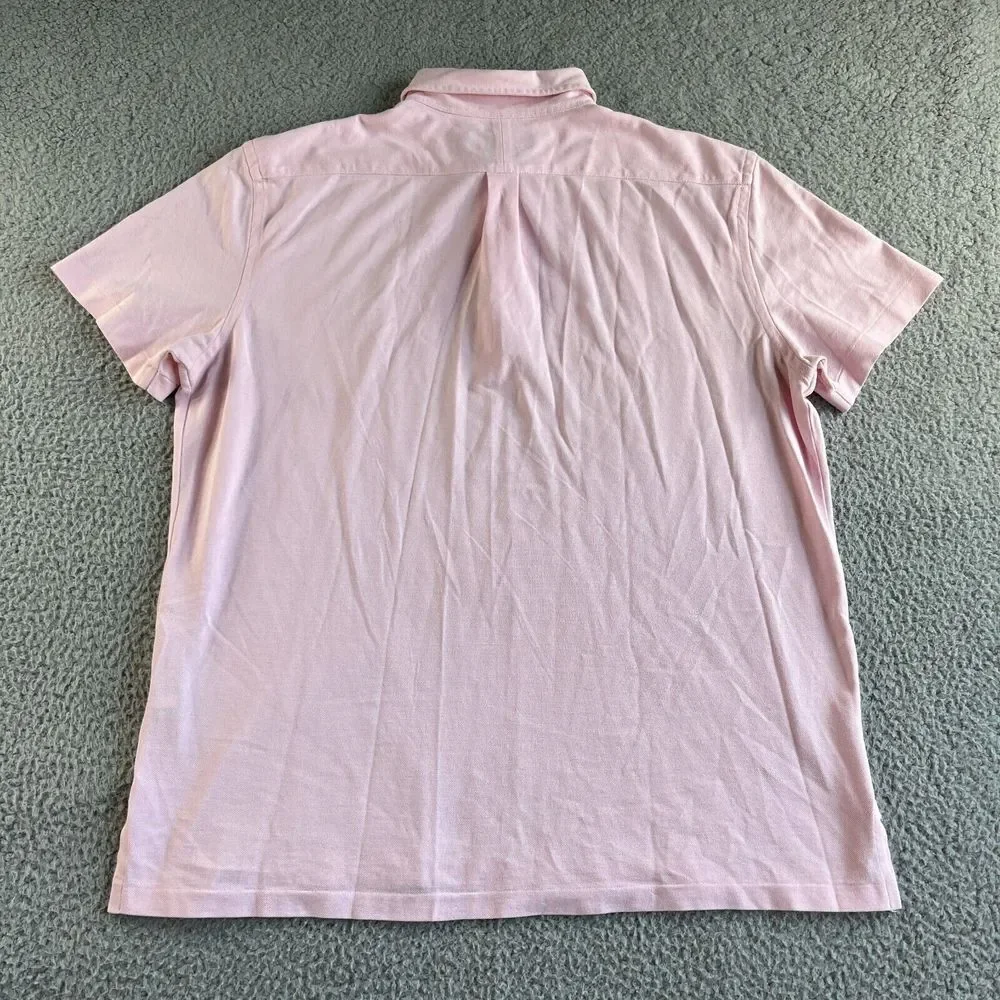 Ralph Lauren Polo Shirt Mens Large‎ Pink Knit Oxford Casual Preppy Button Down